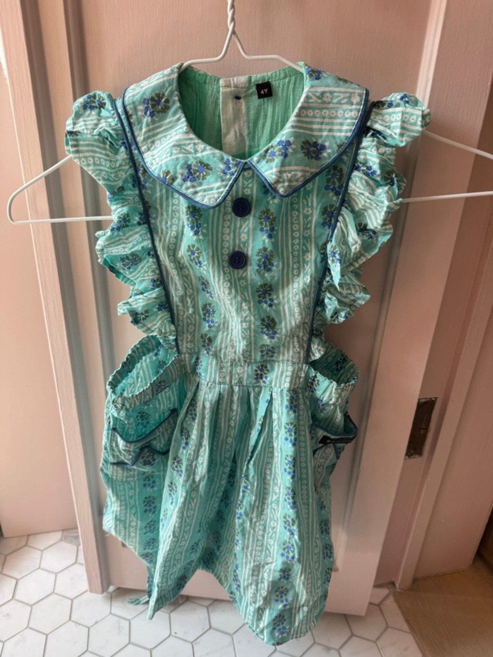 Bonjour Diary Aqua Floral Ruffle Apron Dress